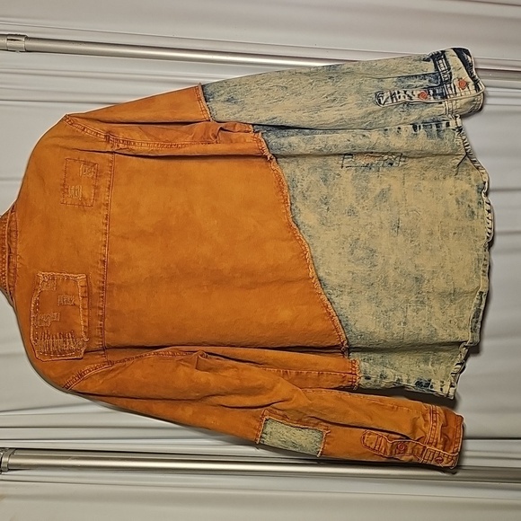 Vintage 90's Y2K Imperious Mens Orange Blue Denim Acid Distressed Wash Shirt XL - Picture 4 of 7